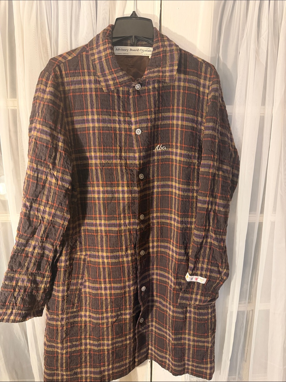 Advisory Board Crystals ABC Plaid Long Coat Jacket Men’s Large Linen Blend - Picture 2 of 12